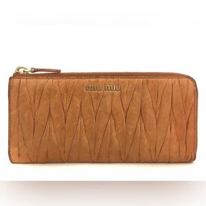 MIU MIU Logo Gather Leather Zip Around Long Wallet